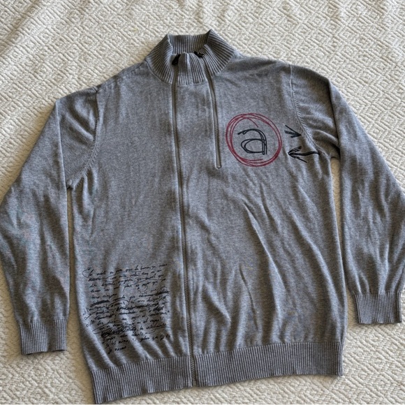 Desigual Gray Zip-Up Sweater with Artistic Accents - Picture 1 of 9